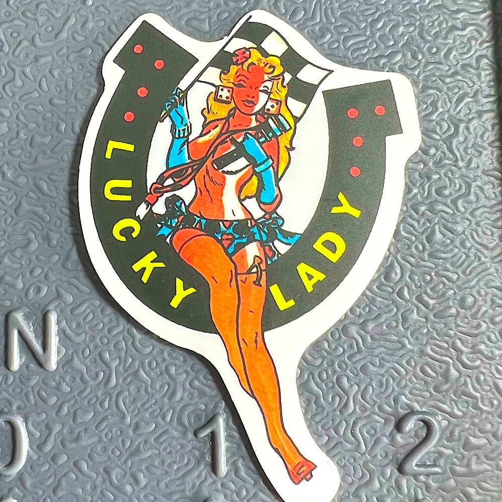 LUCKY Sexy Pinup Gorgeous Sticker Retro Vintage BomberGirl Ace Pilot